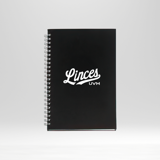 Libreta negra con engargolado linces UVM blanco