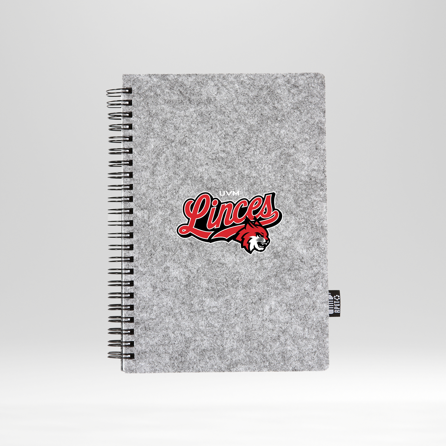 Libreta gris con engargolado UVM  linces en rojo