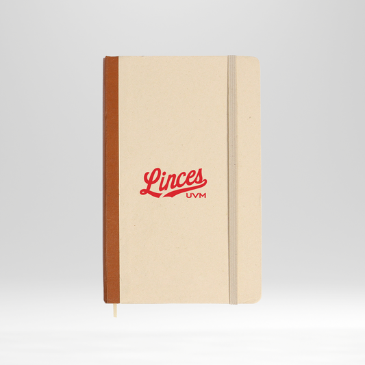 Libreta café con borde rojo linces UVM rojo