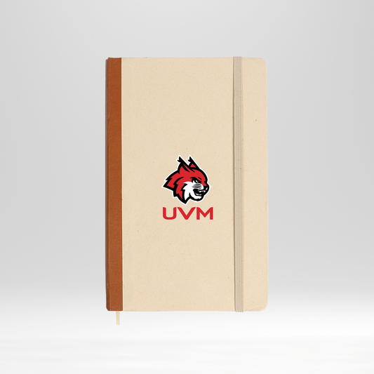 Libreta blanca con borde café logo linces UVM