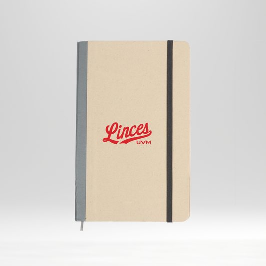 Libreta gris con borde rojo linces UVM rojo