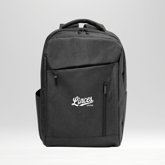 Mochila rectangular negra con logo linces blanco