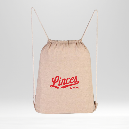 Morral beige con logo rojo linces UVM