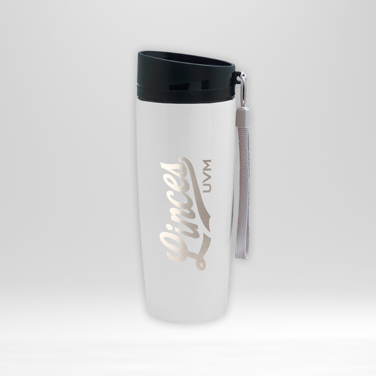 Termo blanco con correa - logo linces