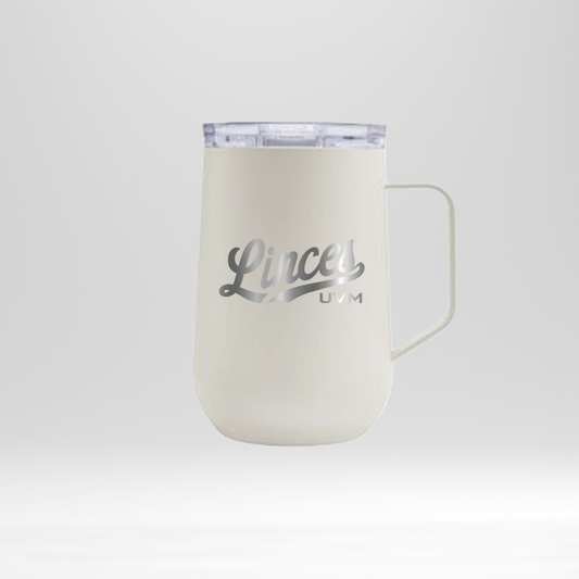 Taza alargada blanca con logo linces