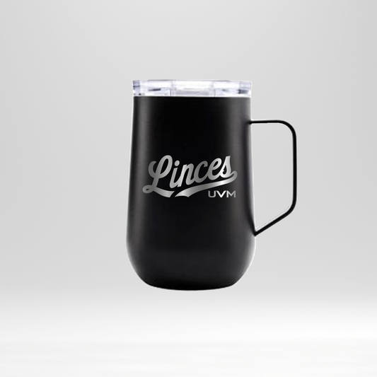 Taza alargada negra con logo linces