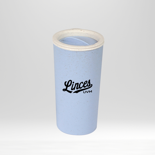 Vaso azul con logo linces impreso