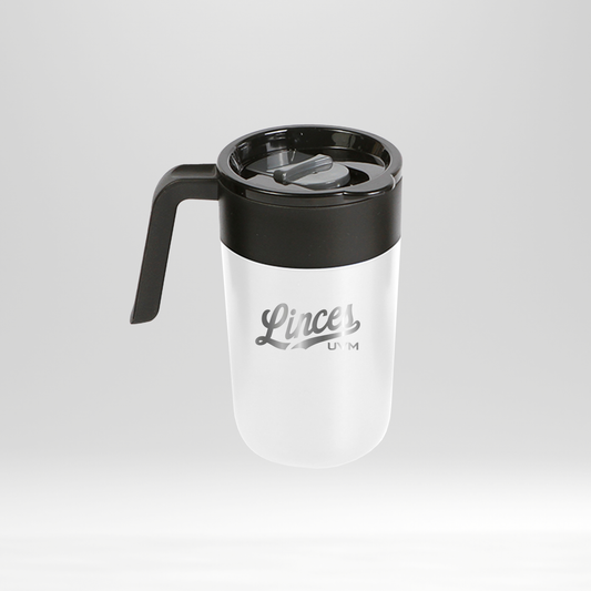 Taza termo alargado blanco con logo linces