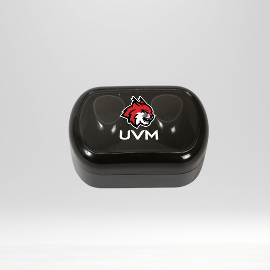 Audífonos negros traslúcidos con logo linces UVM