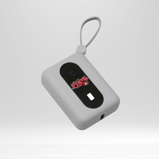 Power bank cuadrada gris con logo linces