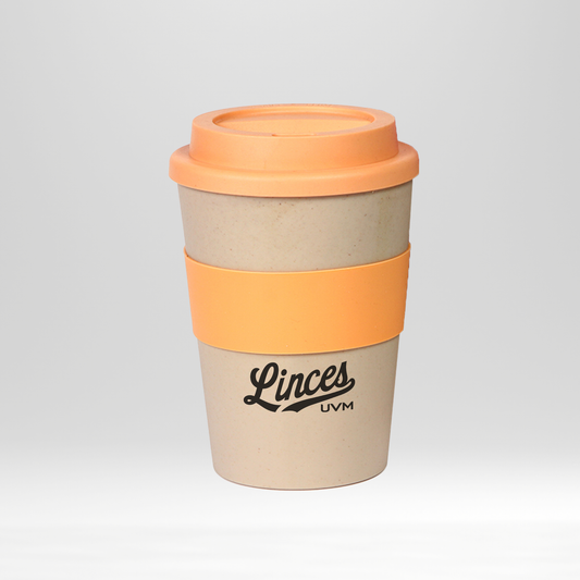 Vaso naranja con tapa - logo linces