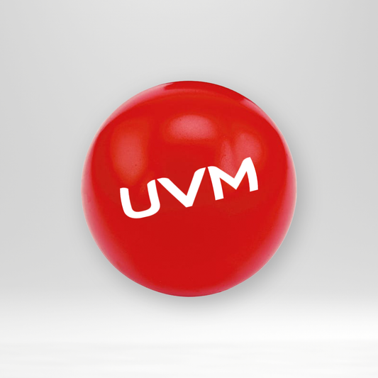 Pelota antiestrés color roja con logotipo UVM