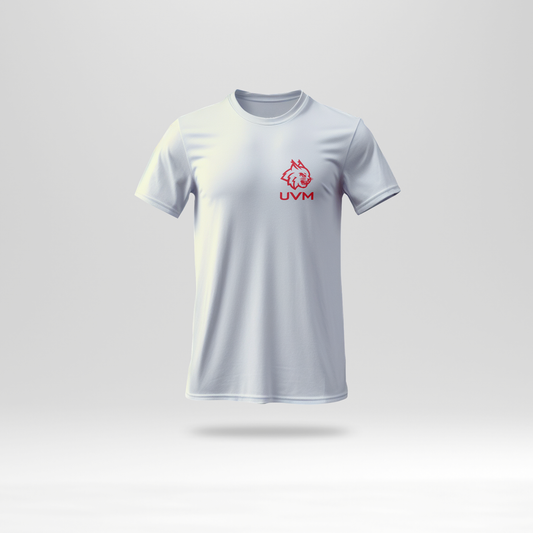 T-shirt blanca con logotipo linces UVM rojo