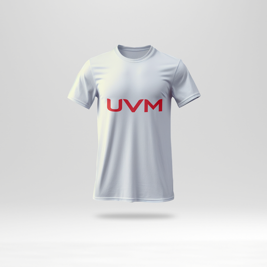 T-shirt blanca con logotipo UVM rojo
