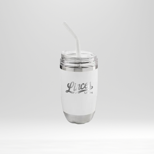 Termo con popote blanco con logo linces